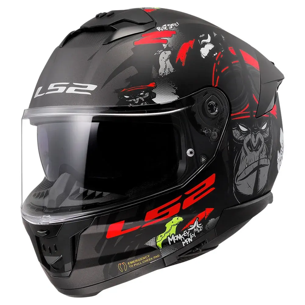 Кацига FF808 STREAM II ANGRY MONKEY M.BLACK RED-06 LS2